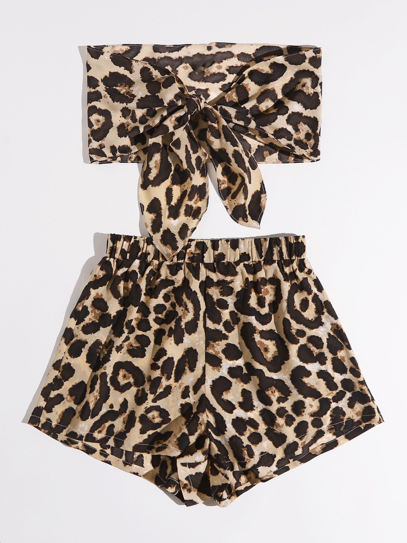 Tube Top mit Band vorne und Leopard Muster & Shorts Set
