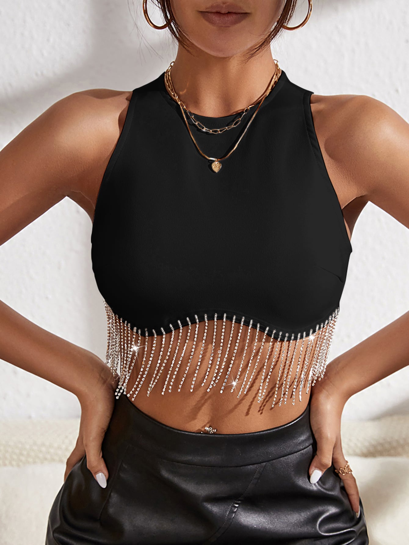 TRENDING Tank Top mit Strass, Fransen, Reißverschluss hinten