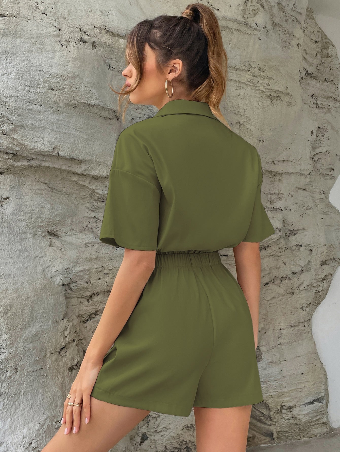 Shirt Romper mit Knopf vorne, Tasche Flicken