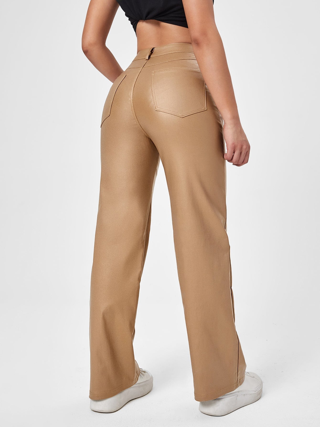 Jeans mit geradem Beinschnitt, Lederoptik