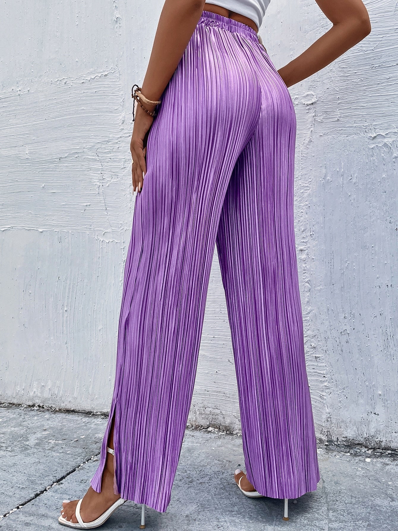 Hose mit weiten Beinen, hoher Taille, Plissee