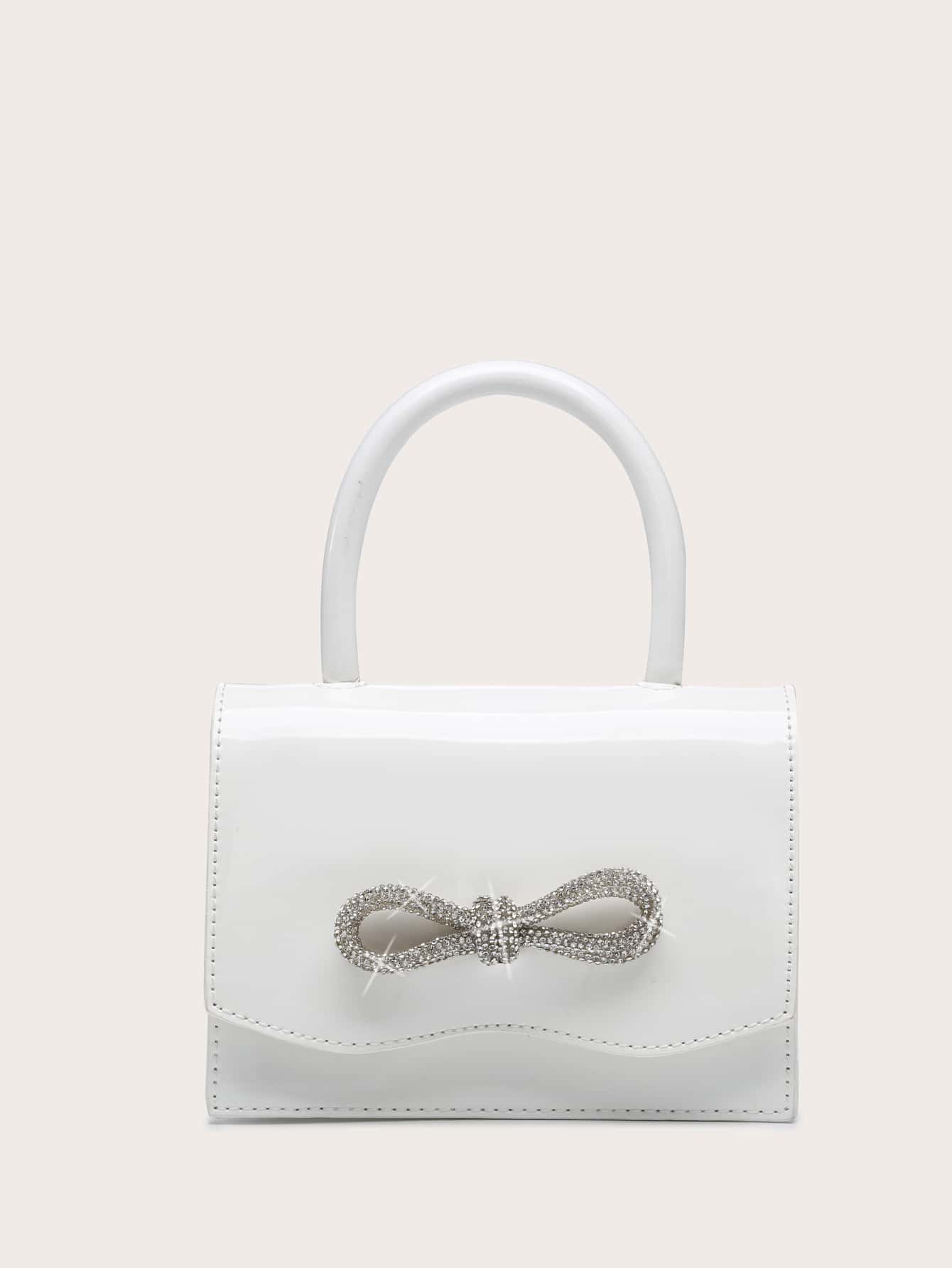 Quadratische Tasche mit Mini Strass, & Schleife Dekor, PU Klappe, für Täglich