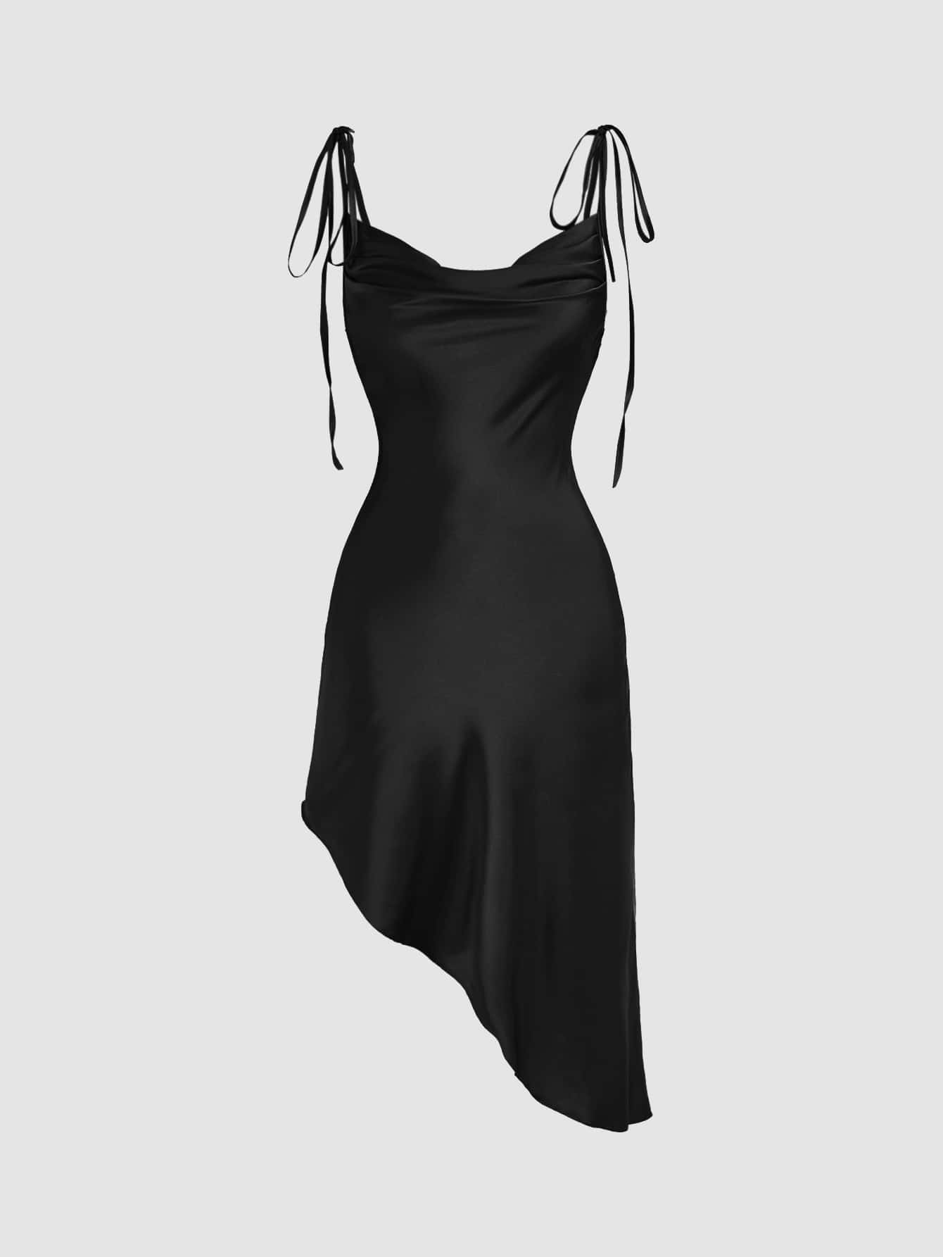 Cami Kleid mit Wasserfallausschnitt, asymmetrischem Saum