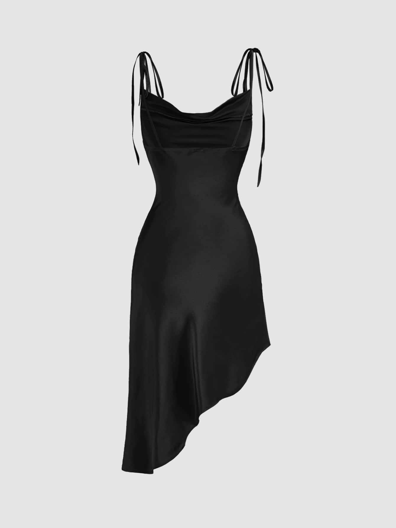 Cami Kleid mit Wasserfallausschnitt, asymmetrischem Saum