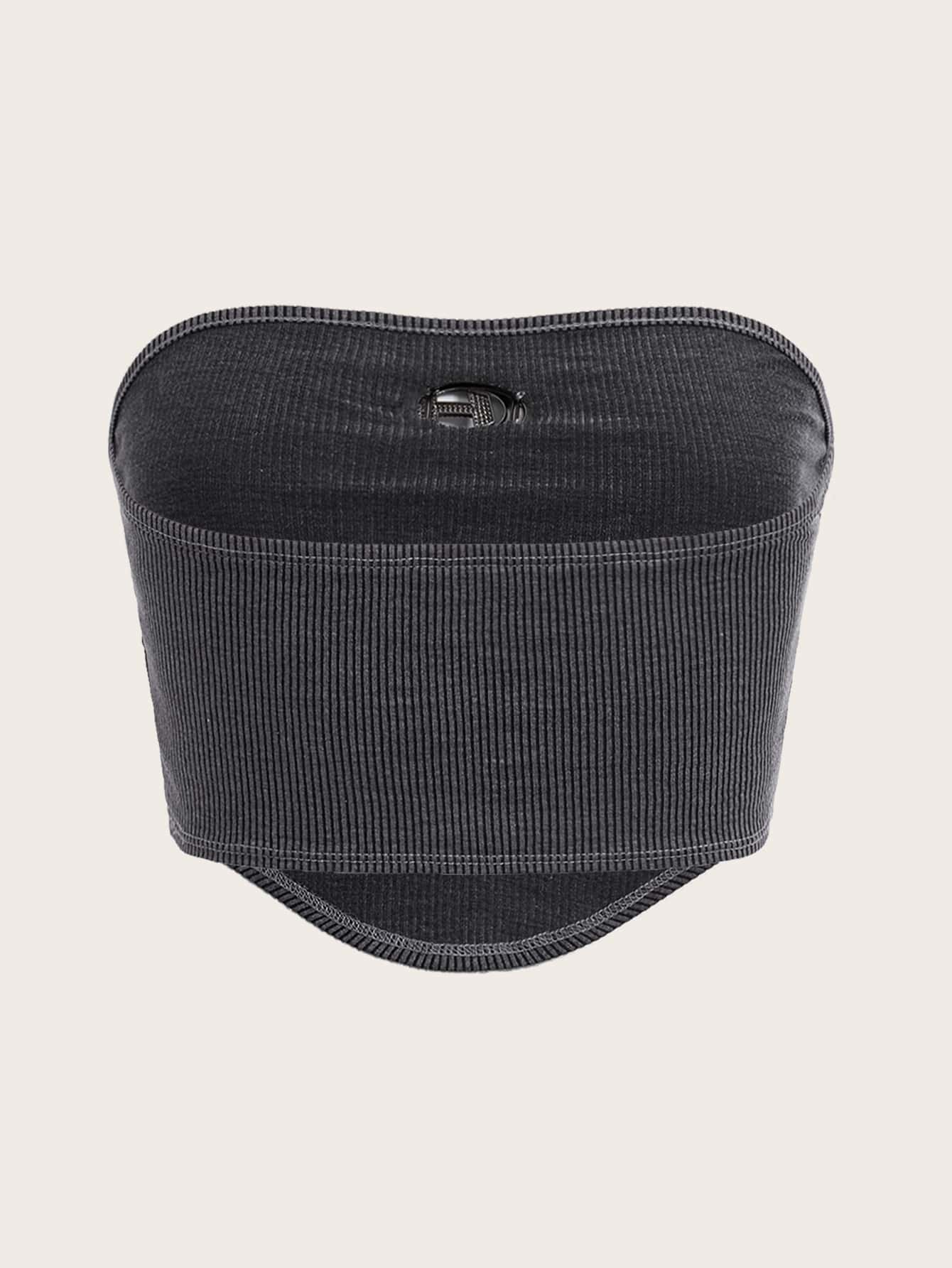 Crop Tube Top mit Rippenstrick Strass, Ring Dekor, Bandana Saum