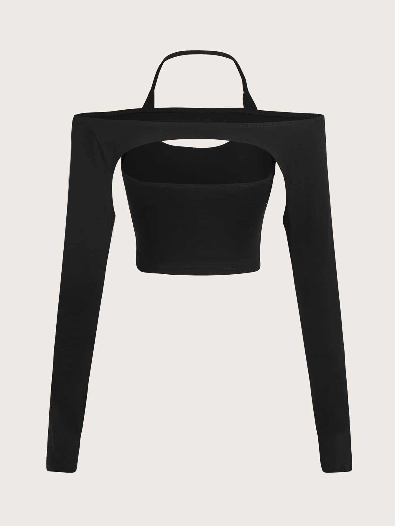 Crop T-Shirt mit Cut-Out, Neckholder