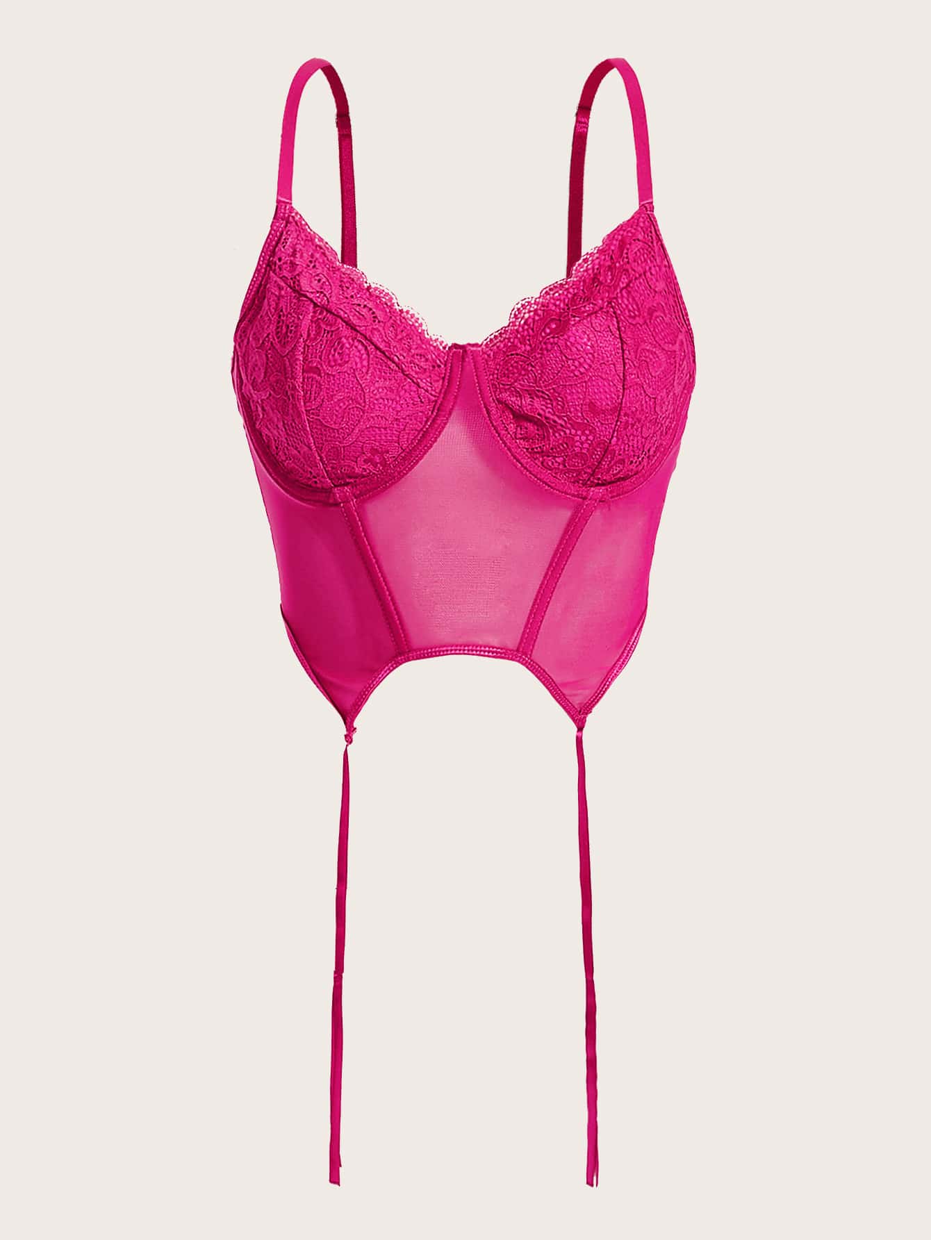 Cami Top mit Kontrast Spitzen, Vollbusiger, asymmetrischem Saum, Crop Mesh