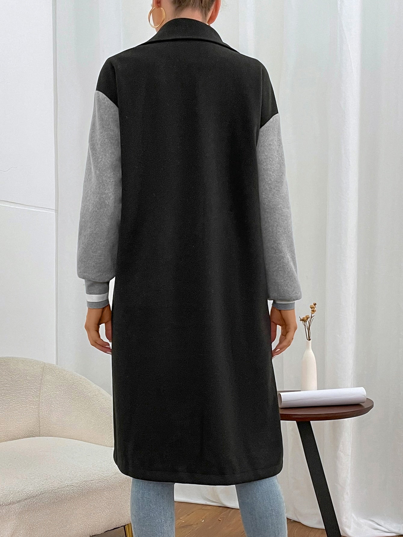 Mantel mit Farbblock, Drop Shoulder doppelten Knopfleisten