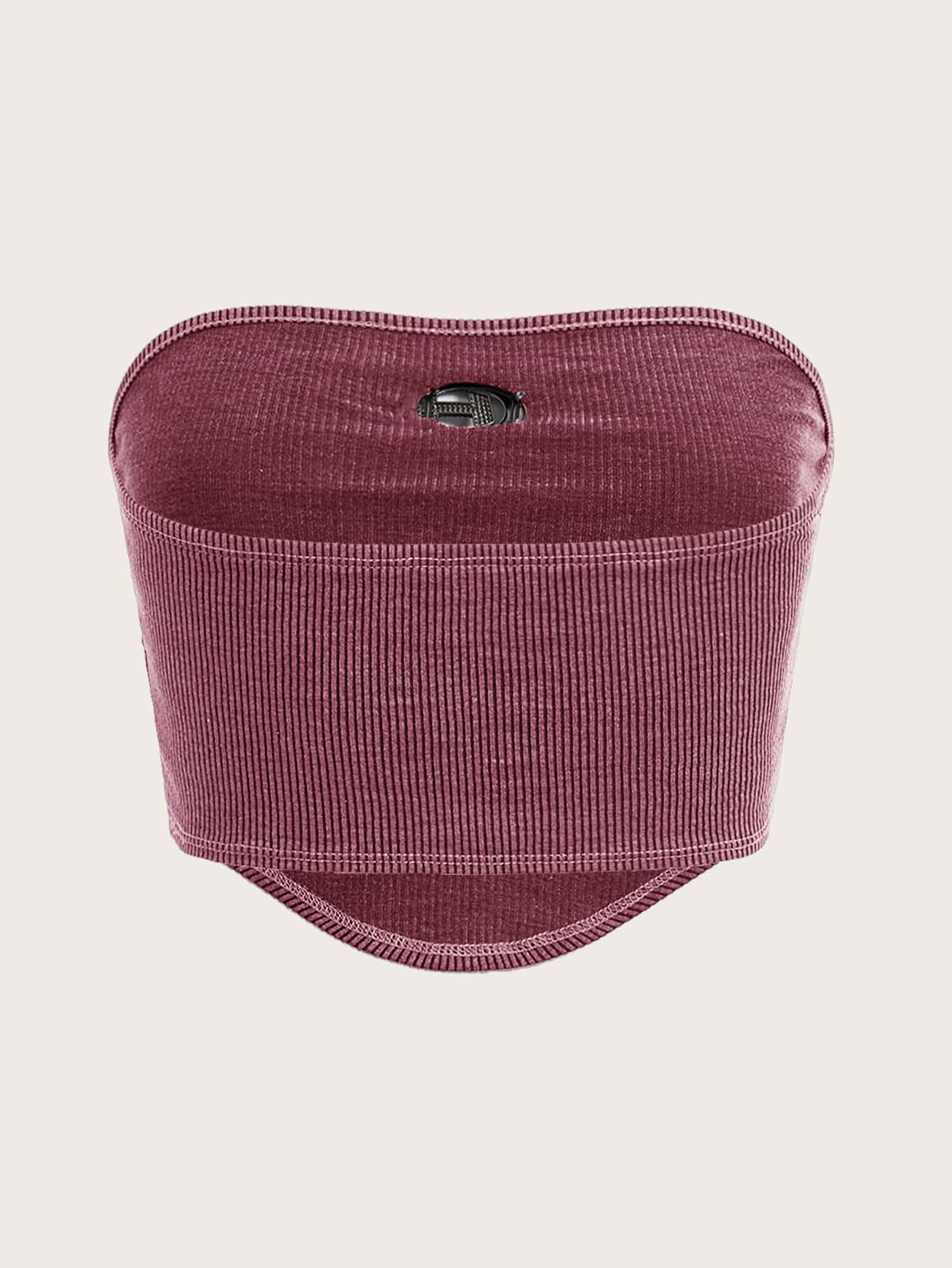 Crop Tube Top mit Rippenstrick Strass, Ring Dekor, Bandana Saum