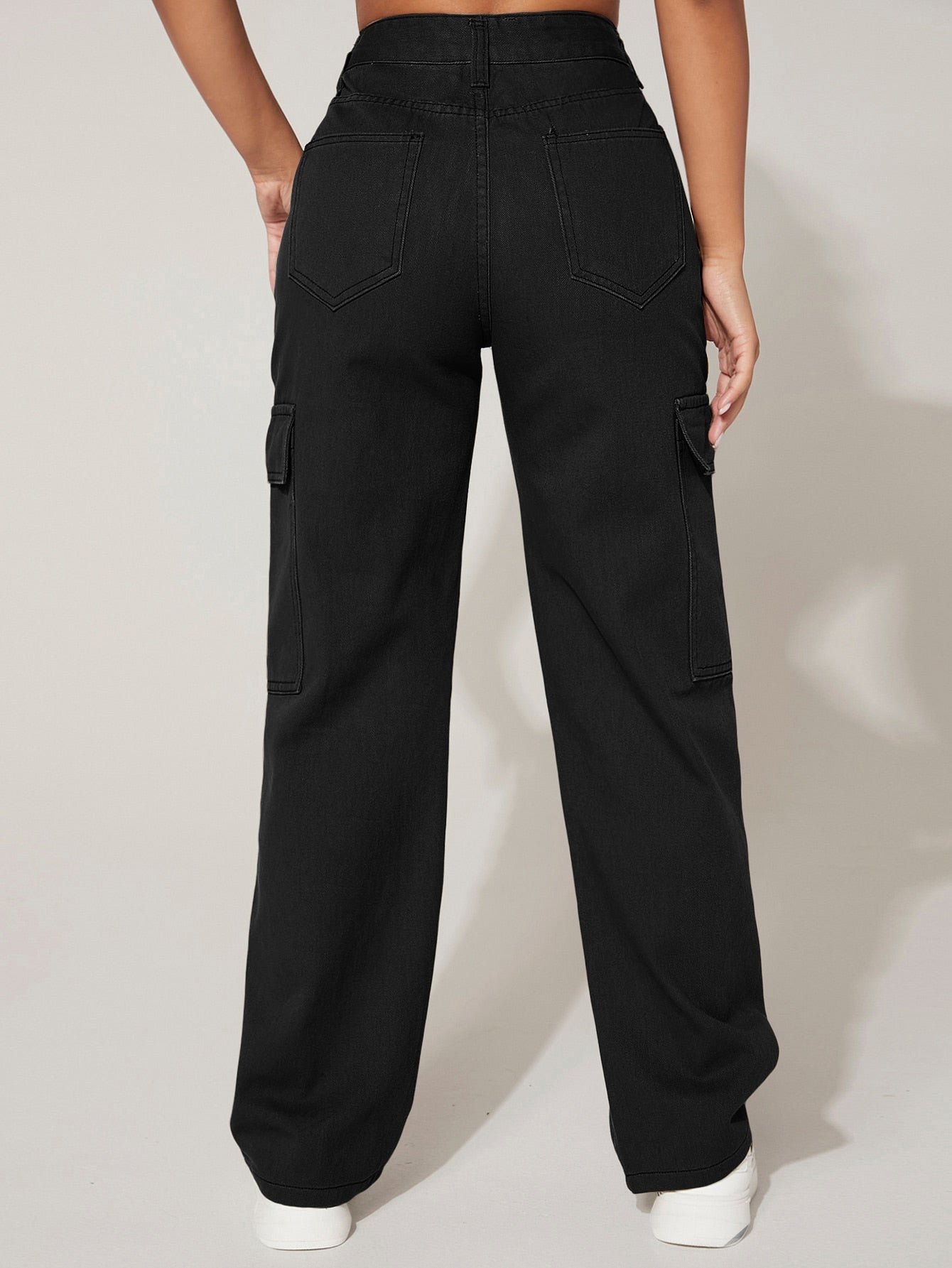 PETITE Cargo Jeans mit hoher Taille, Pattentasche