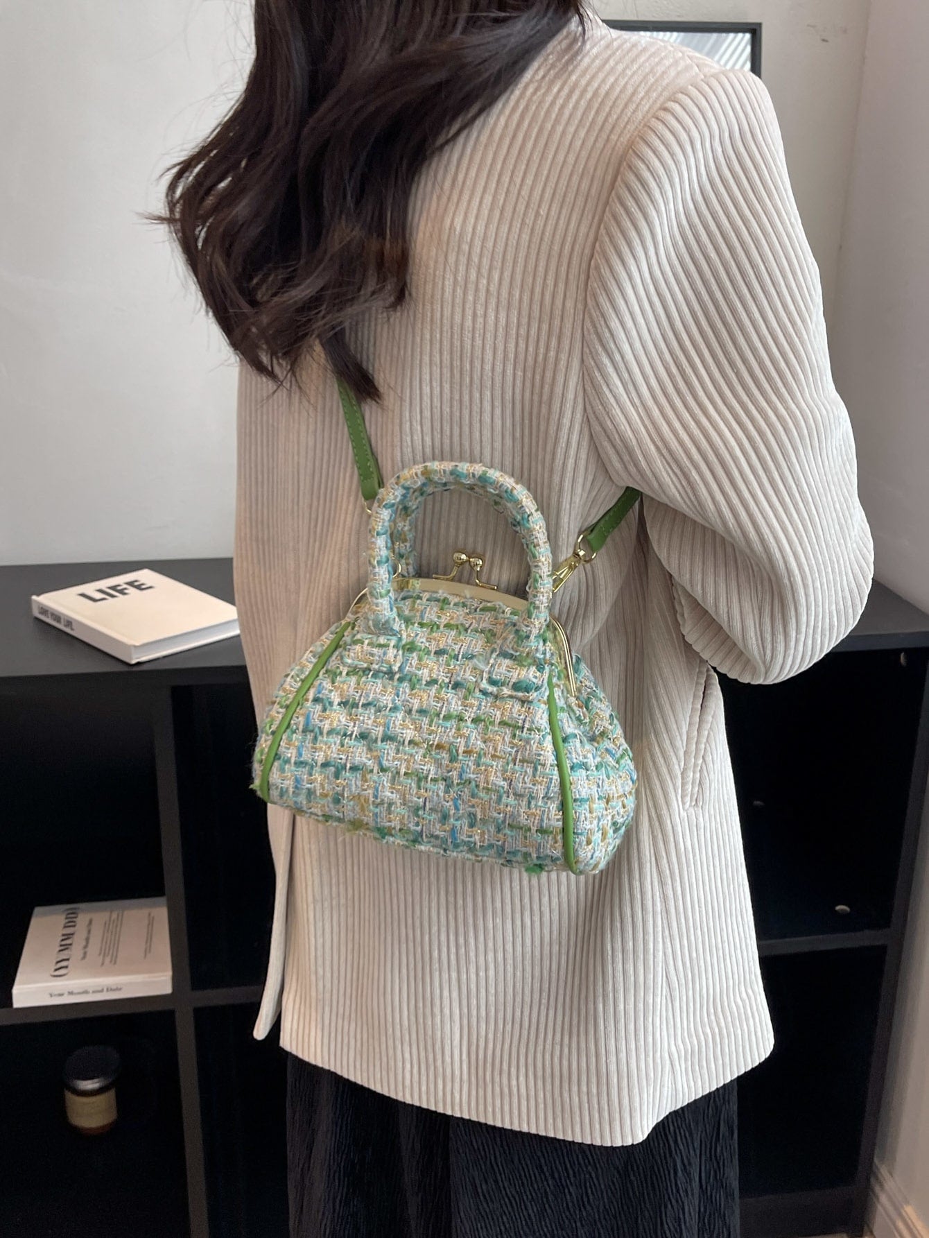 Handtasche mit Plaid Muster, Kussschloss