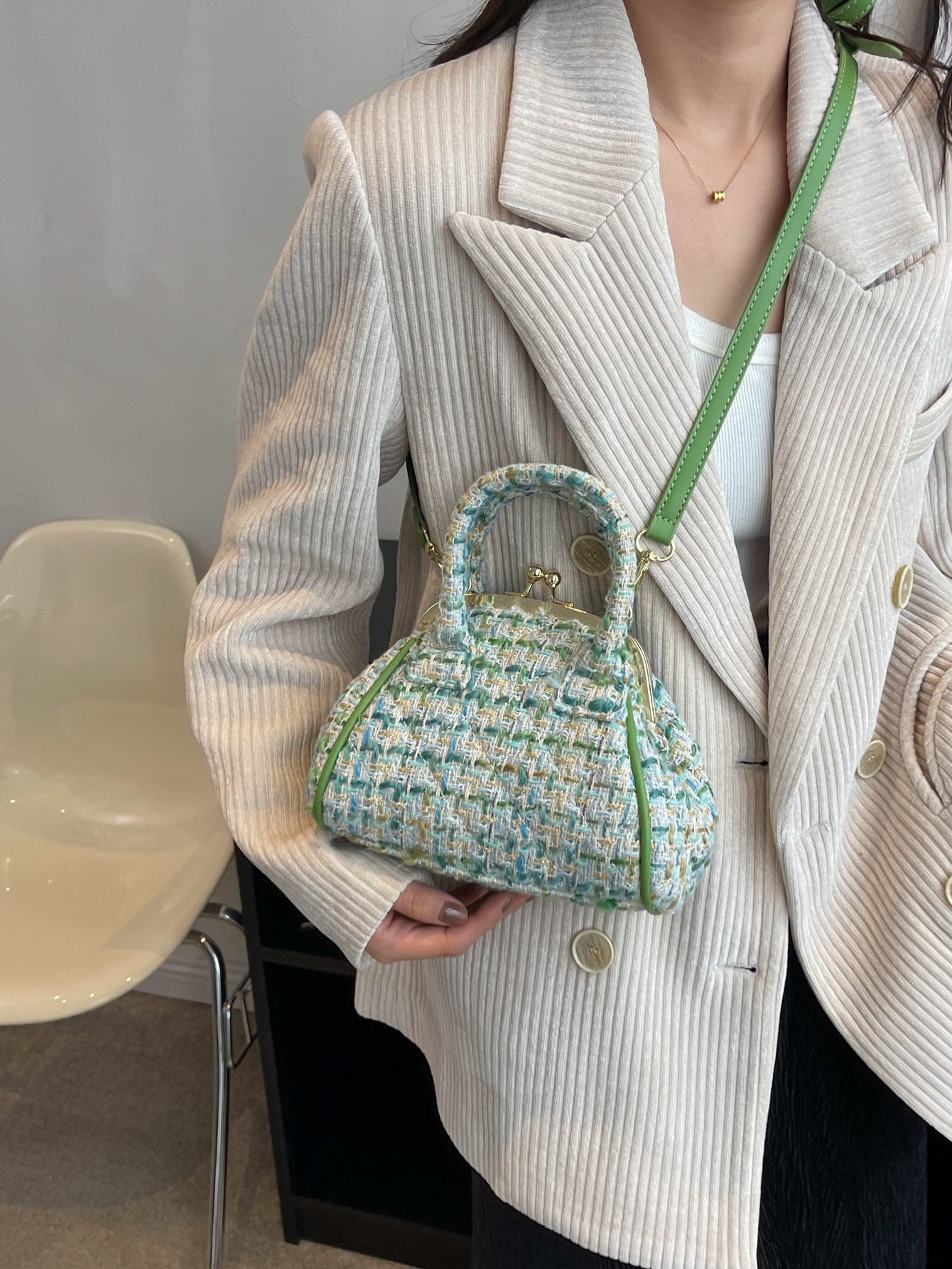 Handtasche mit Plaid Muster, Kussschloss