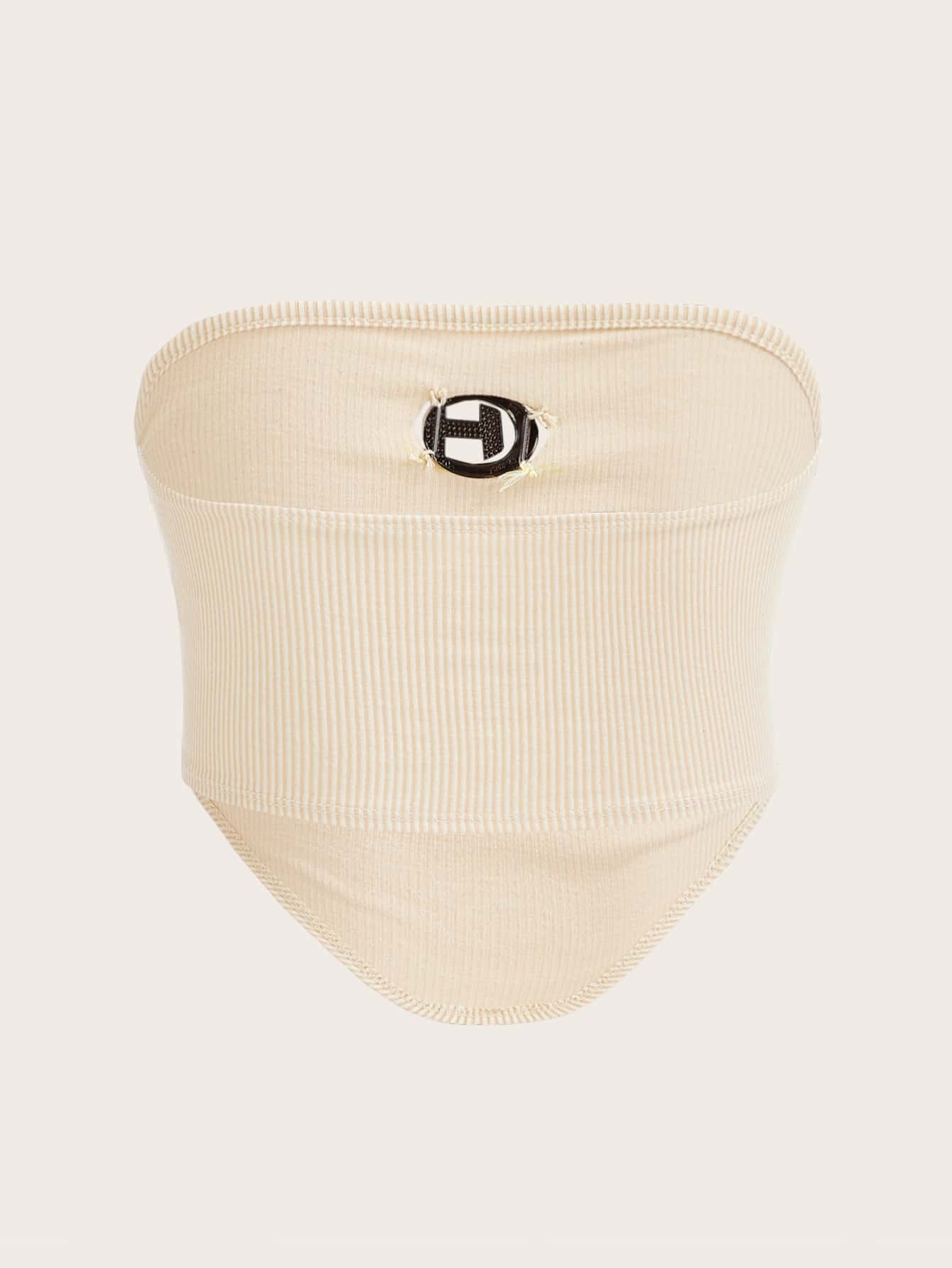 Crop Tube Top mit Rippenstrick Strass, Ring Dekor, Bandana Saum