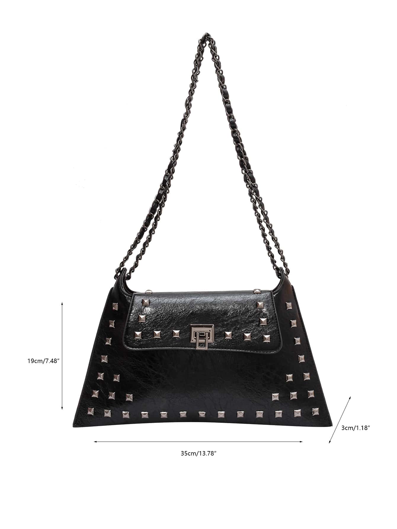 Quadratische Tasche mit Nieten Dekor, Klappe
