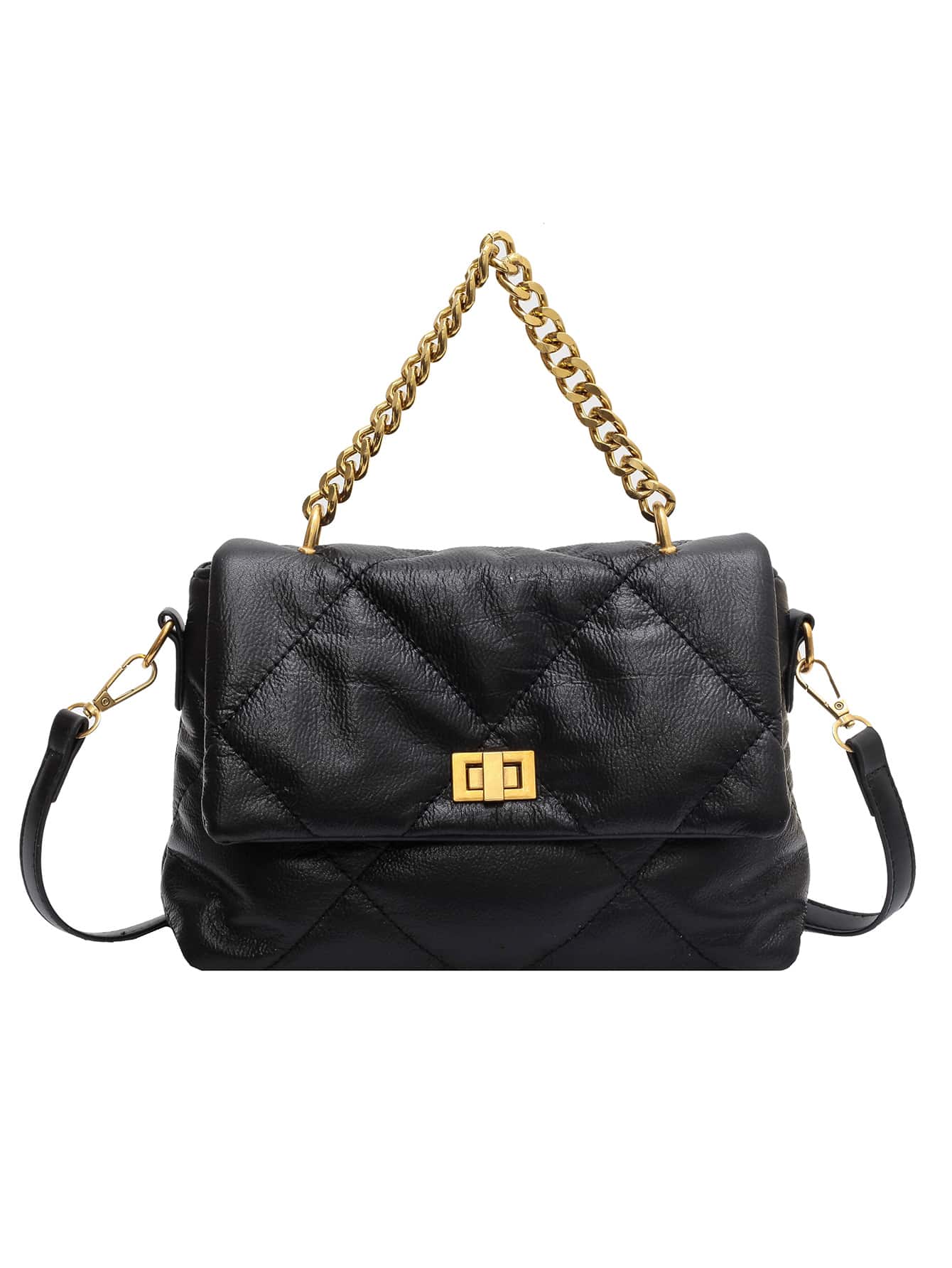 Quadratische Tasche mit Gesteppt Kette Dekor, Klappe