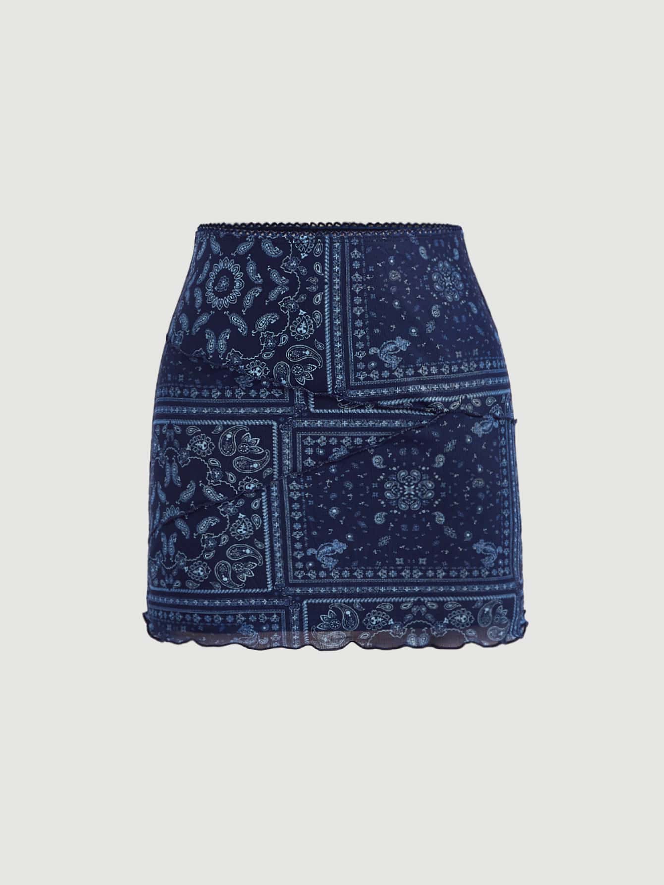 Rock mit Paisley Schal Muster, Wellensaum,
