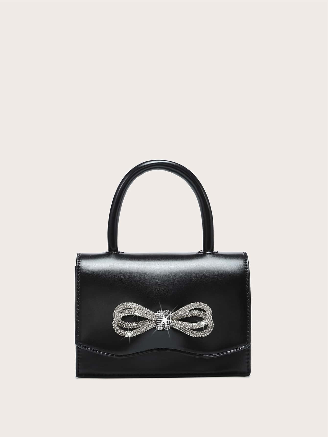Quadratische Tasche mit Mini Strass, & Schleife Dekor, PU Klappe, für Täglich