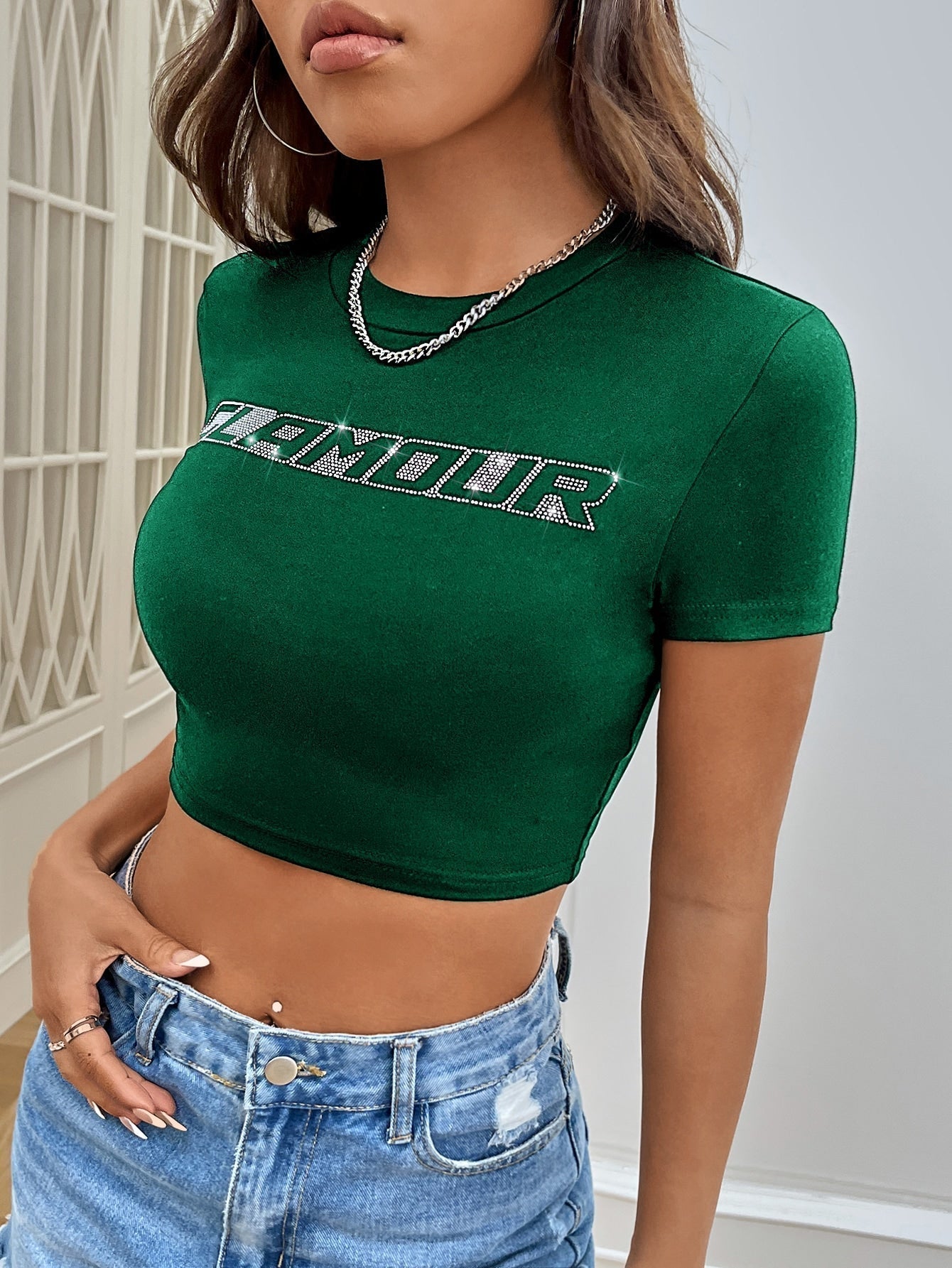 Crop T-Shirt mit Buchstaben Grafik