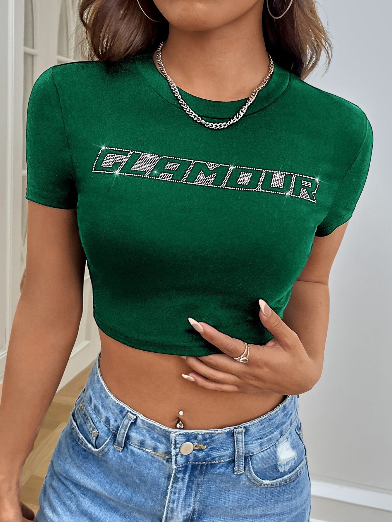 Crop T-Shirt mit Buchstaben Grafik