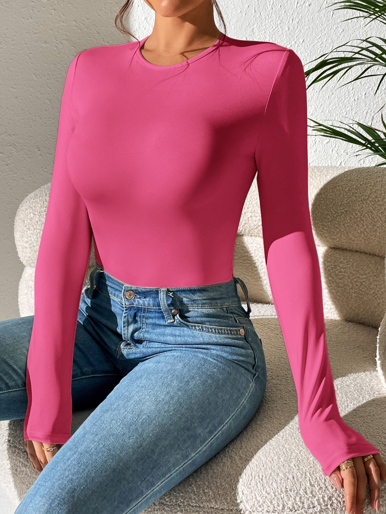 T-Shirt Body mit schmaler Passform, rundem Kragen,