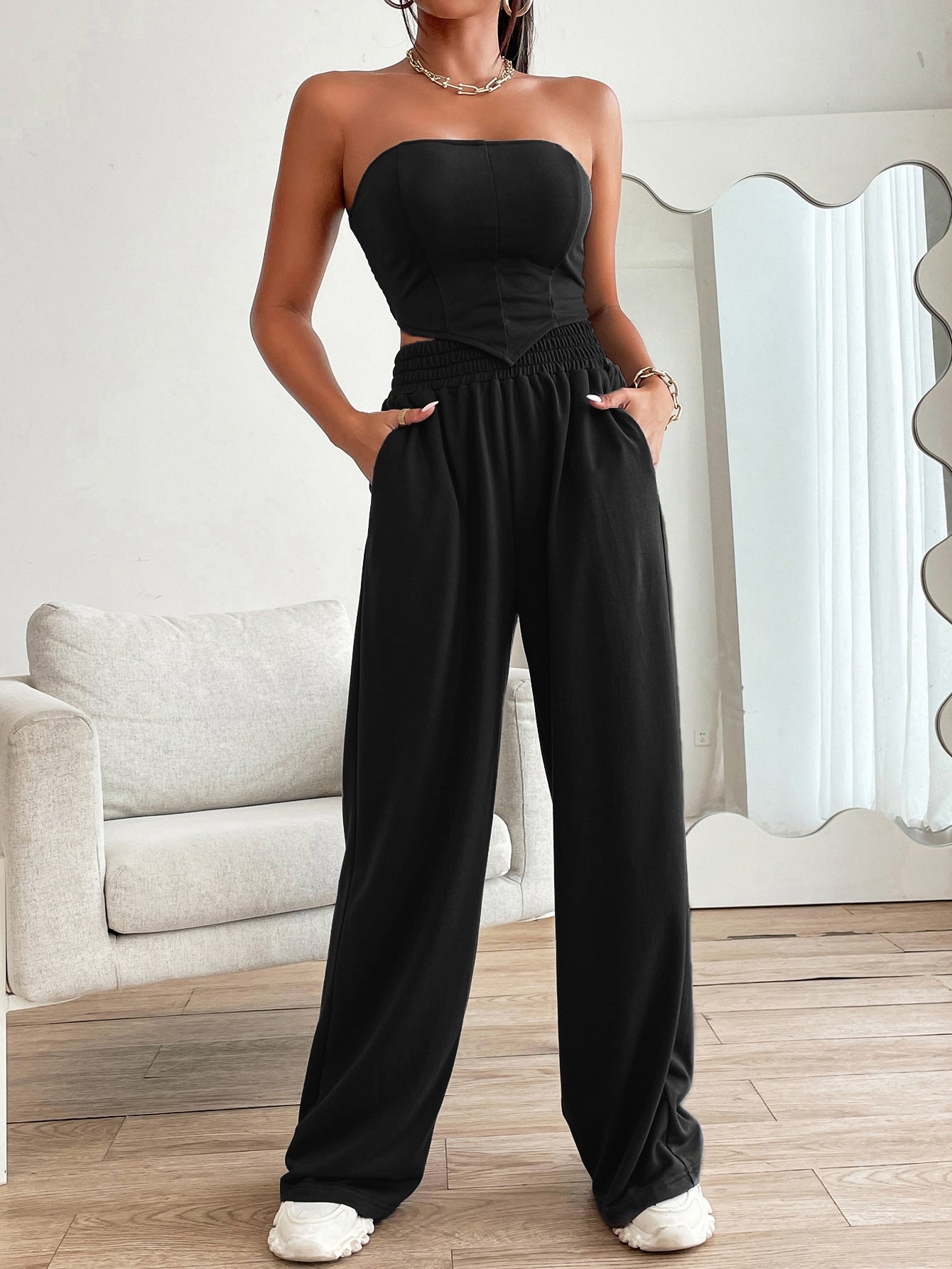Crop Tube Top mit geraffter Rückseite, Bandana Saum & Hose