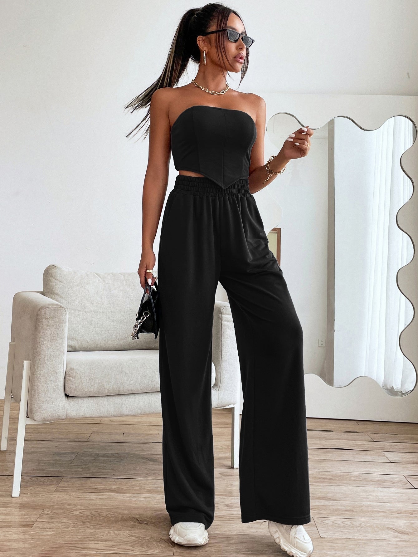 Crop Tube Top mit geraffter Rückseite, Bandana Saum & Hose