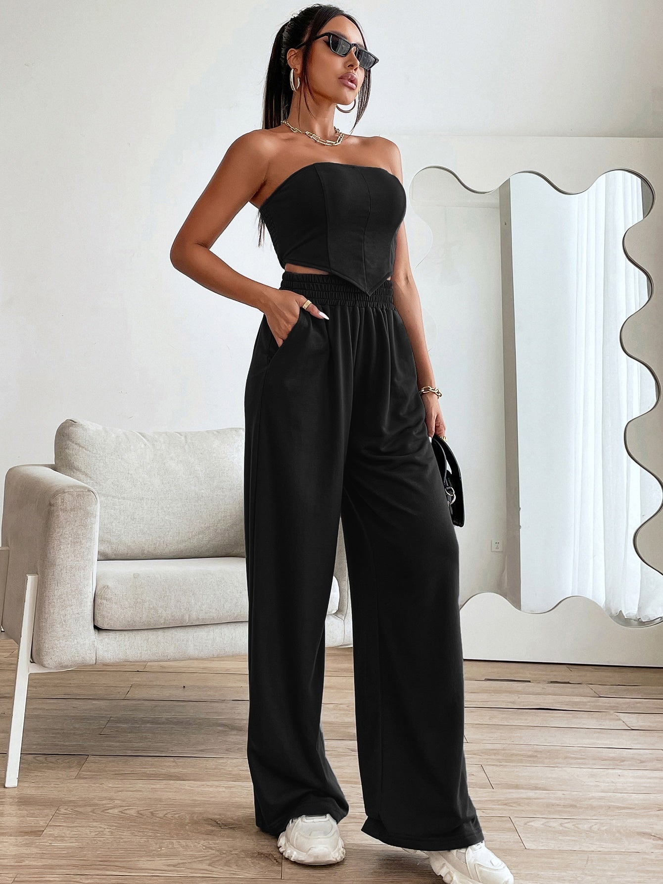 Crop Tube Top mit geraffter Rückseite, Bandana Saum & Hose