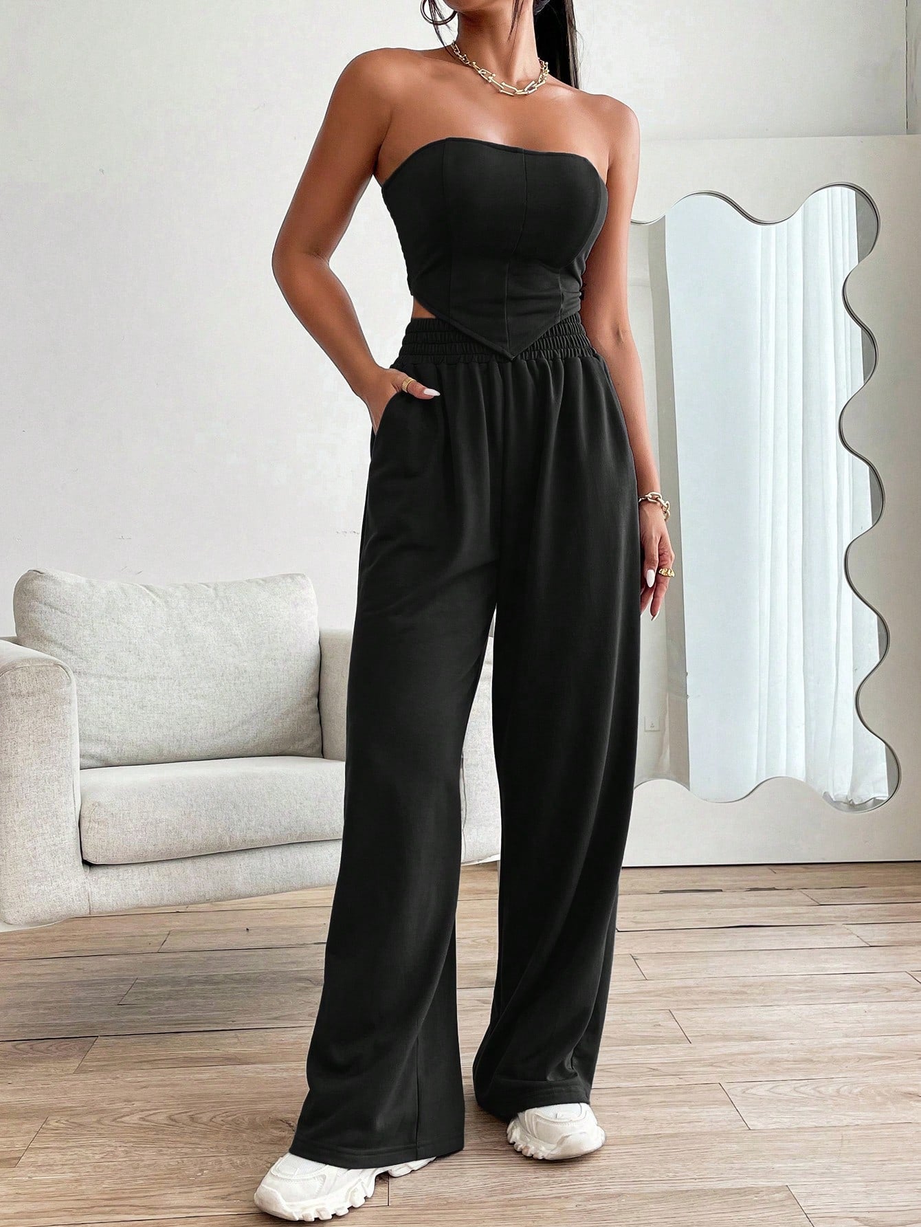 Crop Tube Top mit geraffter Rückseite, Bandana Saum & Hose