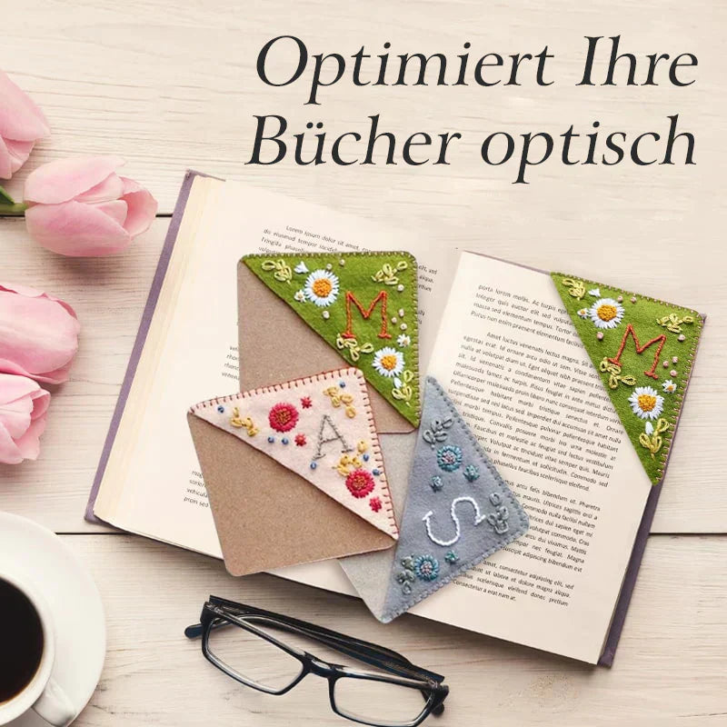 40% RABATT | Personalisiertes handbesticktes Eck-Lesezeichen