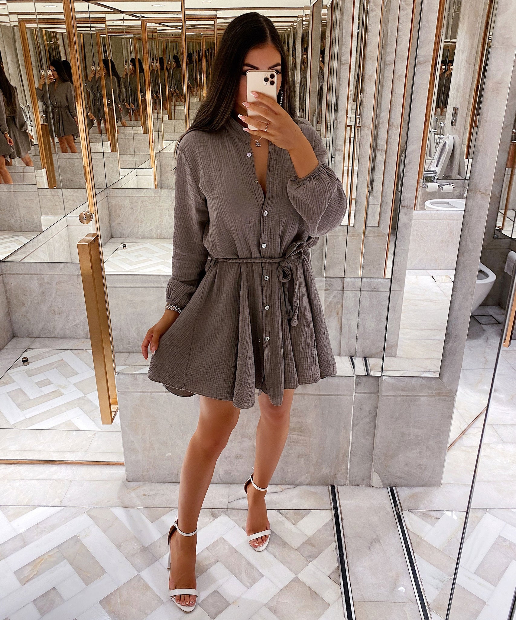 Musselin Kleid Daisy Taupe