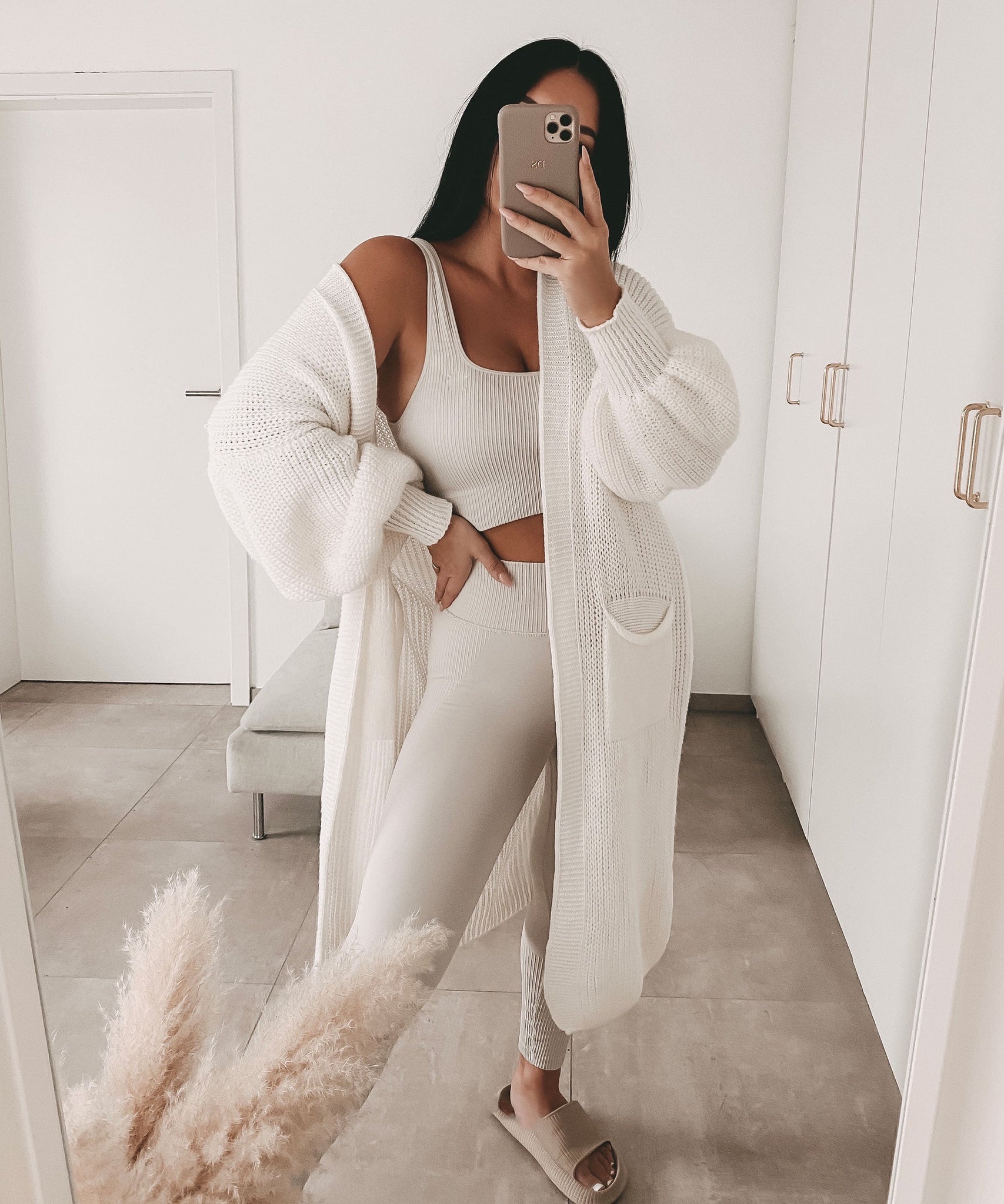 Cardigan Leilani lang Cremeweiß