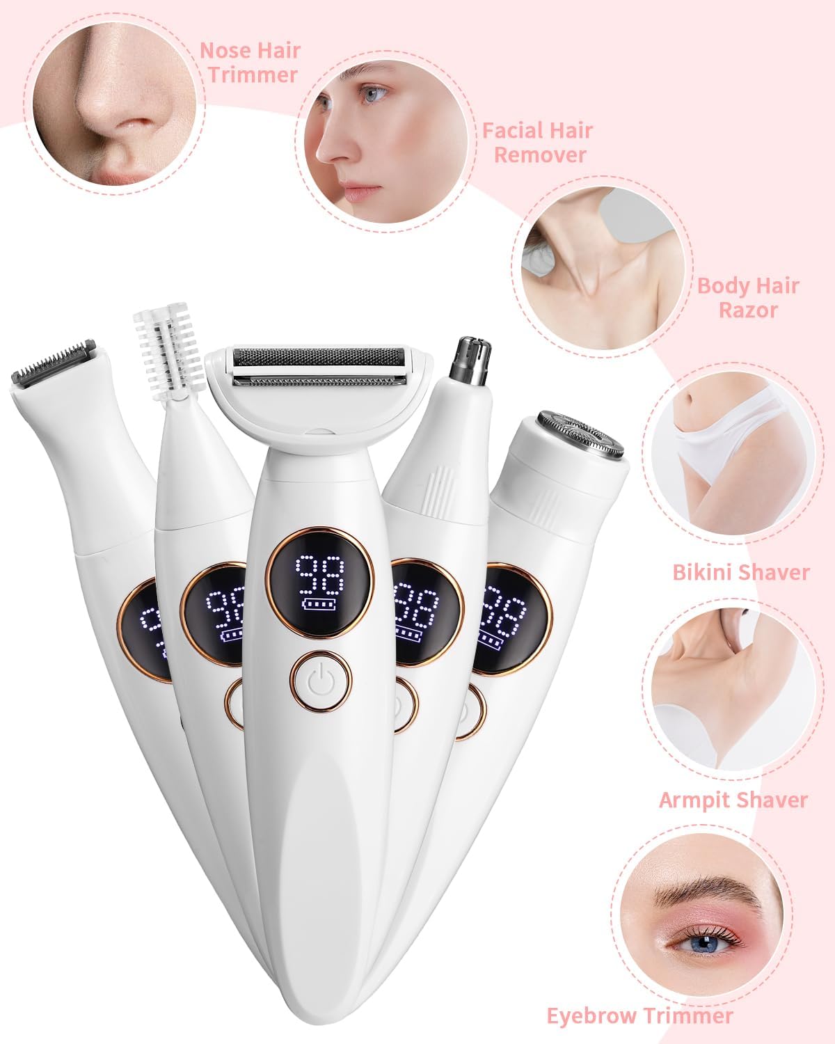 GlamGroom™ | Mühelose Haarentfernung mit vielseitigen Aufsätzen