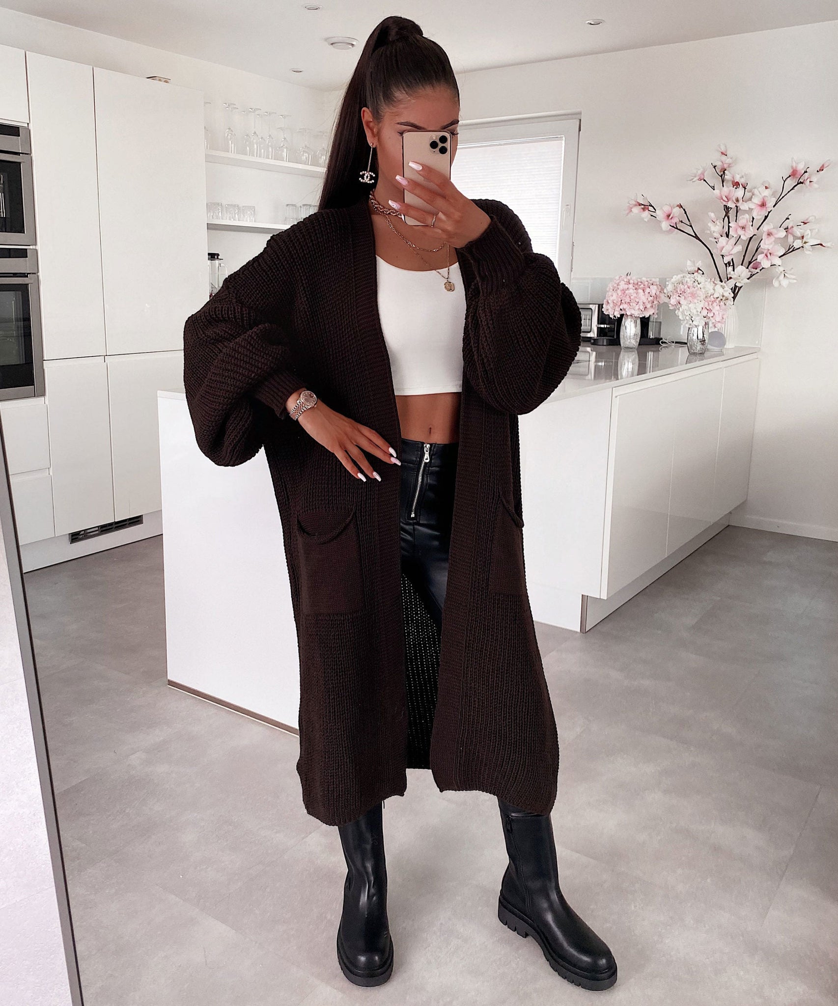 Cardigan Leilani lang Dunkelbraun