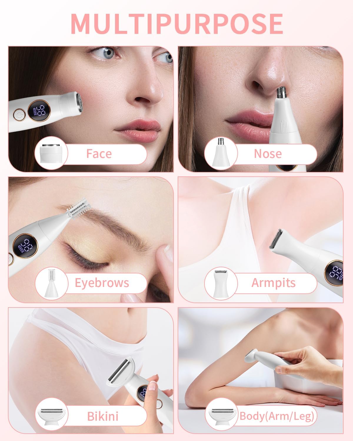 GlamGroom™ | Mühelose Haarentfernung mit vielseitigen Aufsätzen