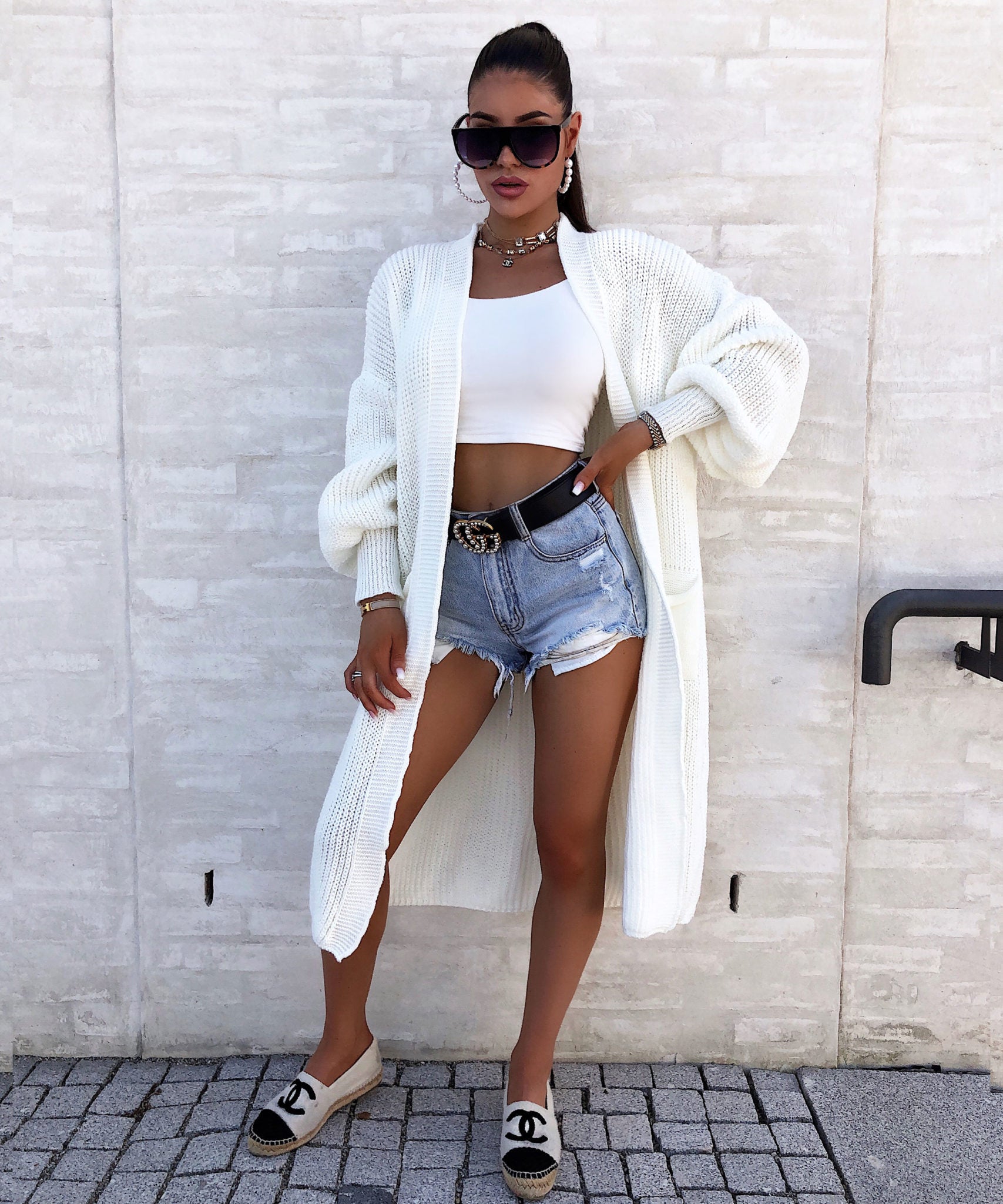 Cardigan Leilani lang Cremeweiß