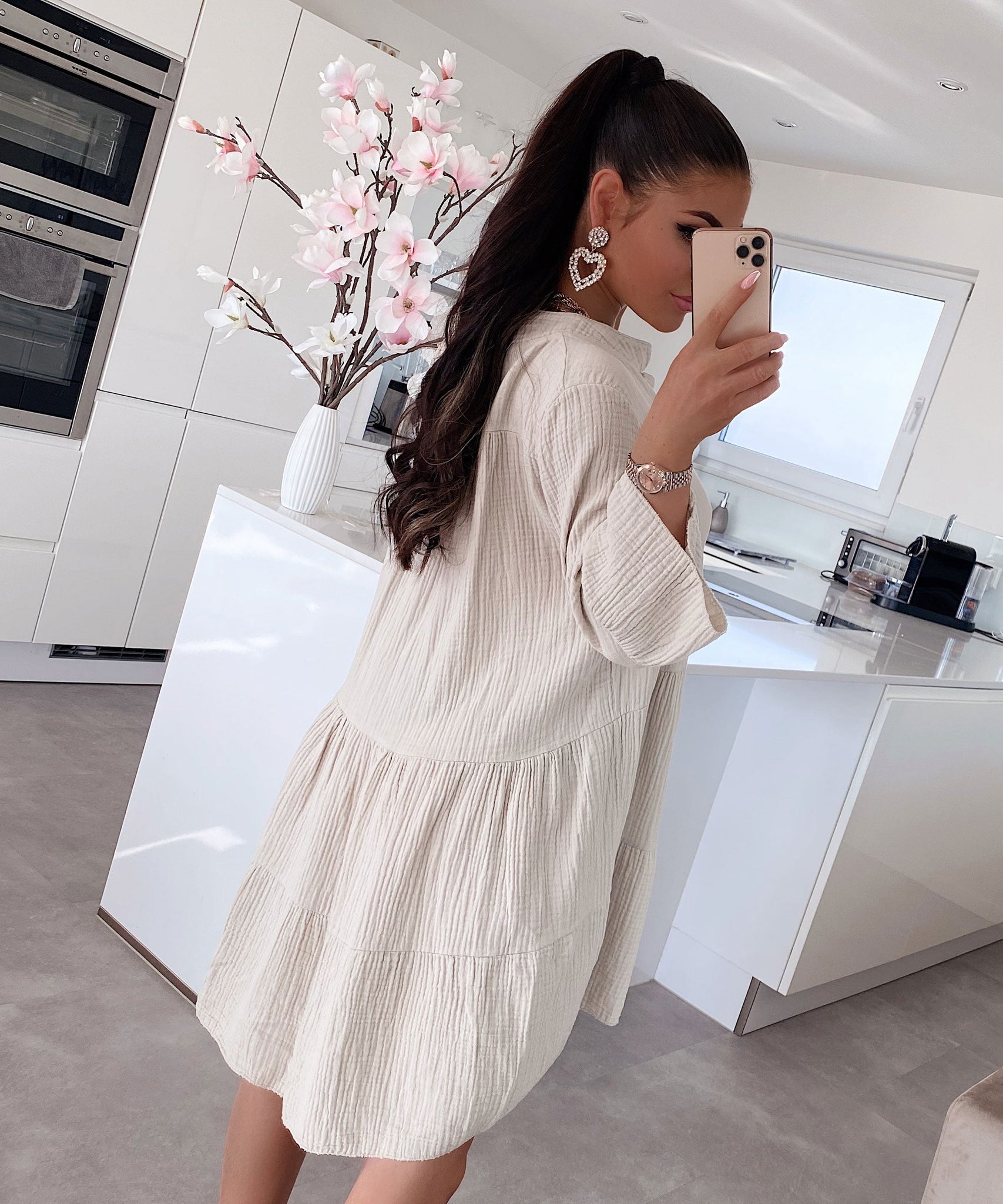 Musselin Kleid Alejandra Beige