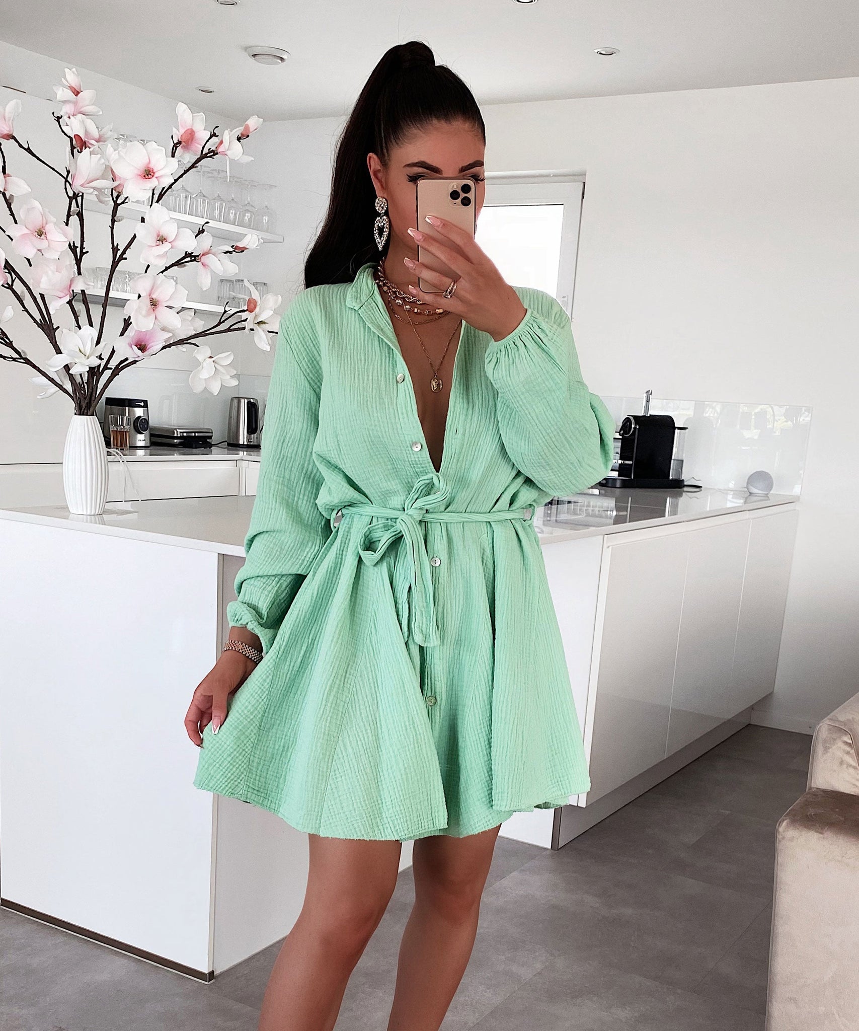 Musselin Kleid Daisy Hellgrün