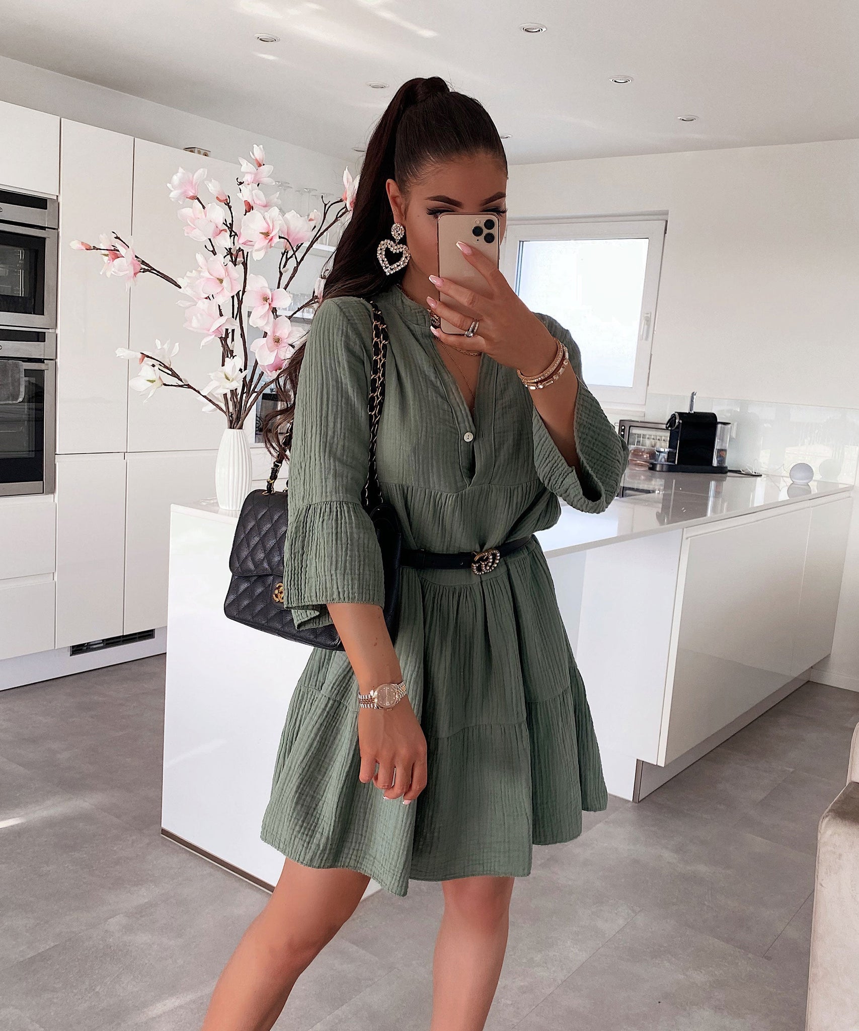 Musselin Kleid Alejandra Khaki