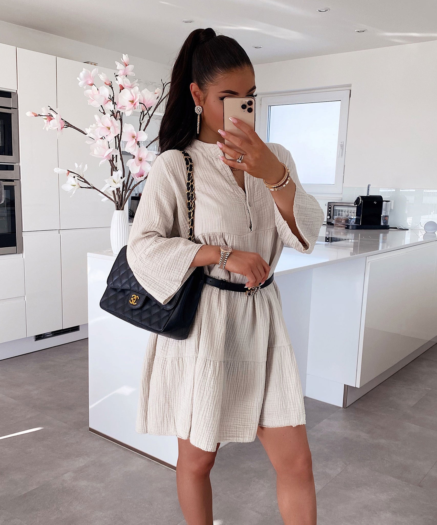 Musselin Kleid Alejandra Beige