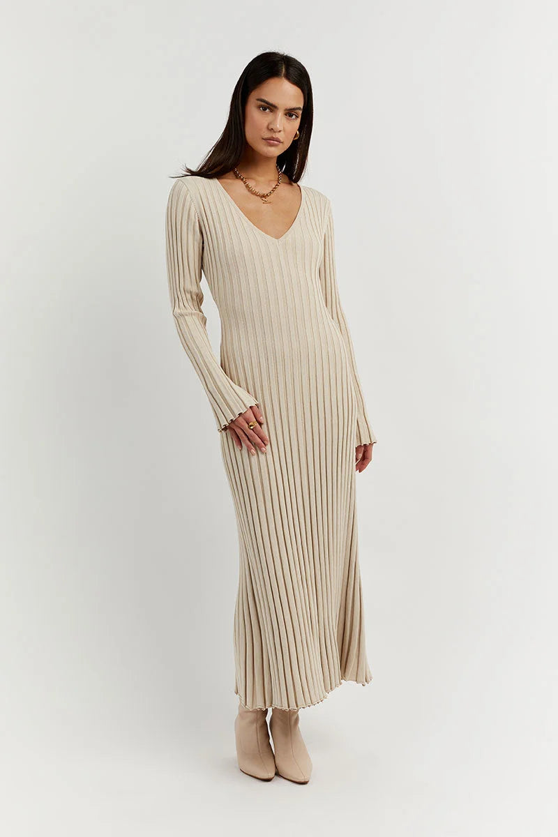 Camille™ - Midikleid Mit V-ausschnitt Und Strickärmeln (50% RABATT)