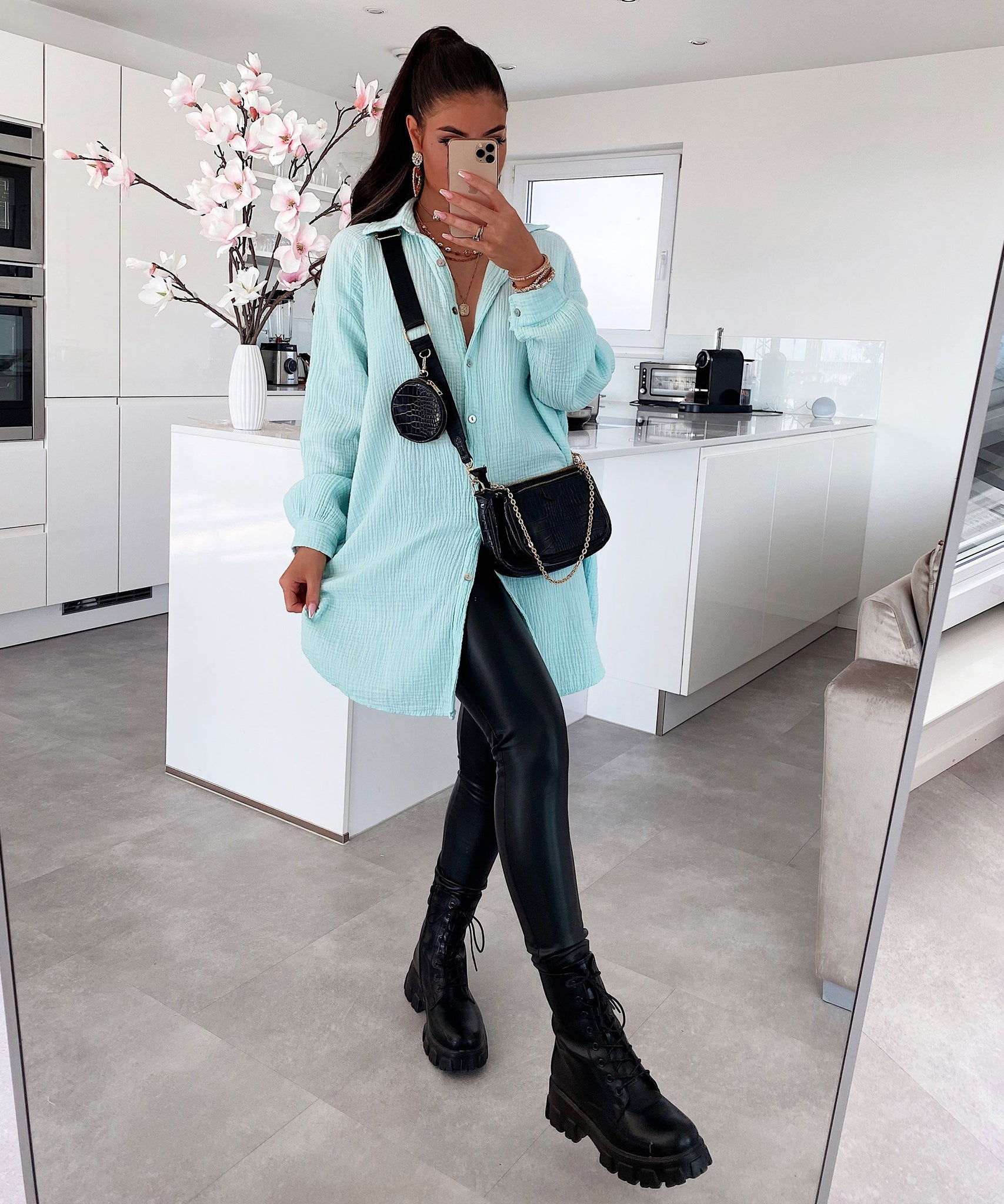 Oversize Musselin Bluse Freya Türkis Lang