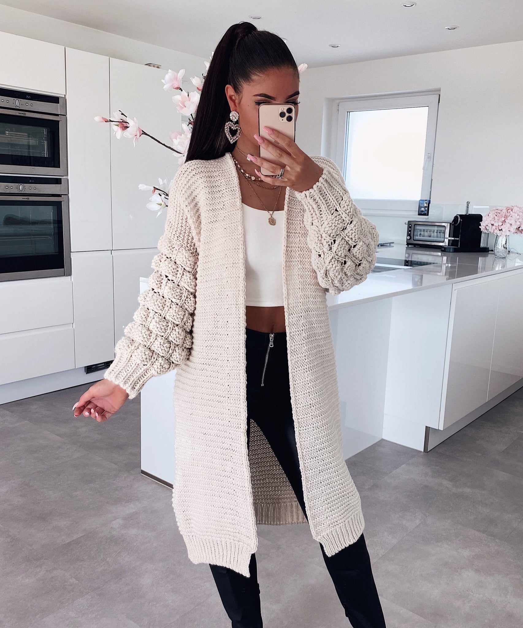 Strickjacke Cloudy Lang Beige