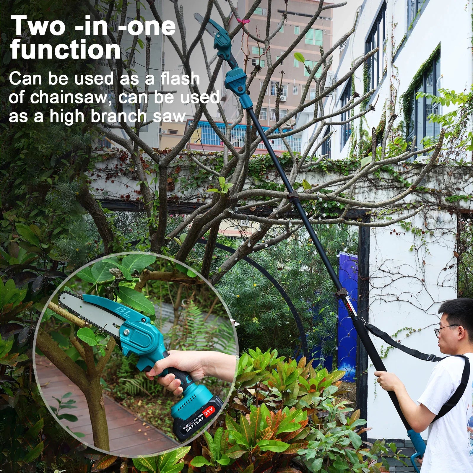 Powerlinx™ - 2-in-1 kabellose Mini-Stangenkettensäge