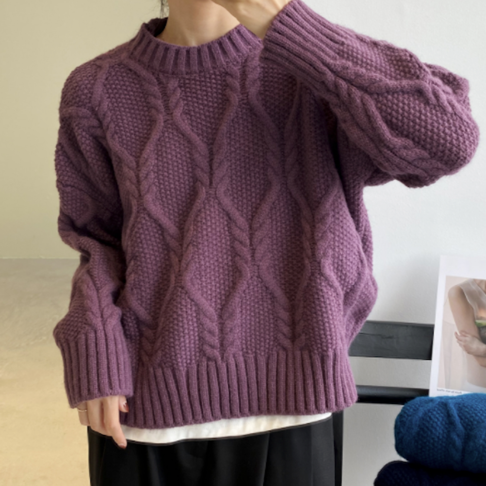 Alissa™ - Damen Pullover mit Rundhalsausschnitt und Zopfmuster (50% RABATT)