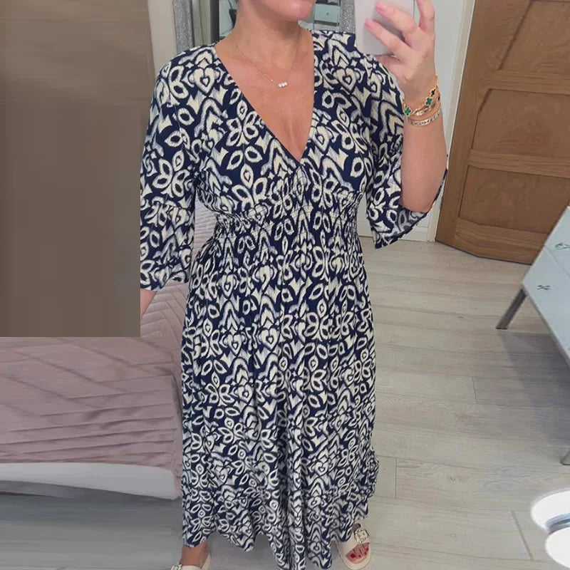 Linda™ -lässiges Maxikleid Mit V-ausschnitt Und Blumenmuster (50% RABATT)