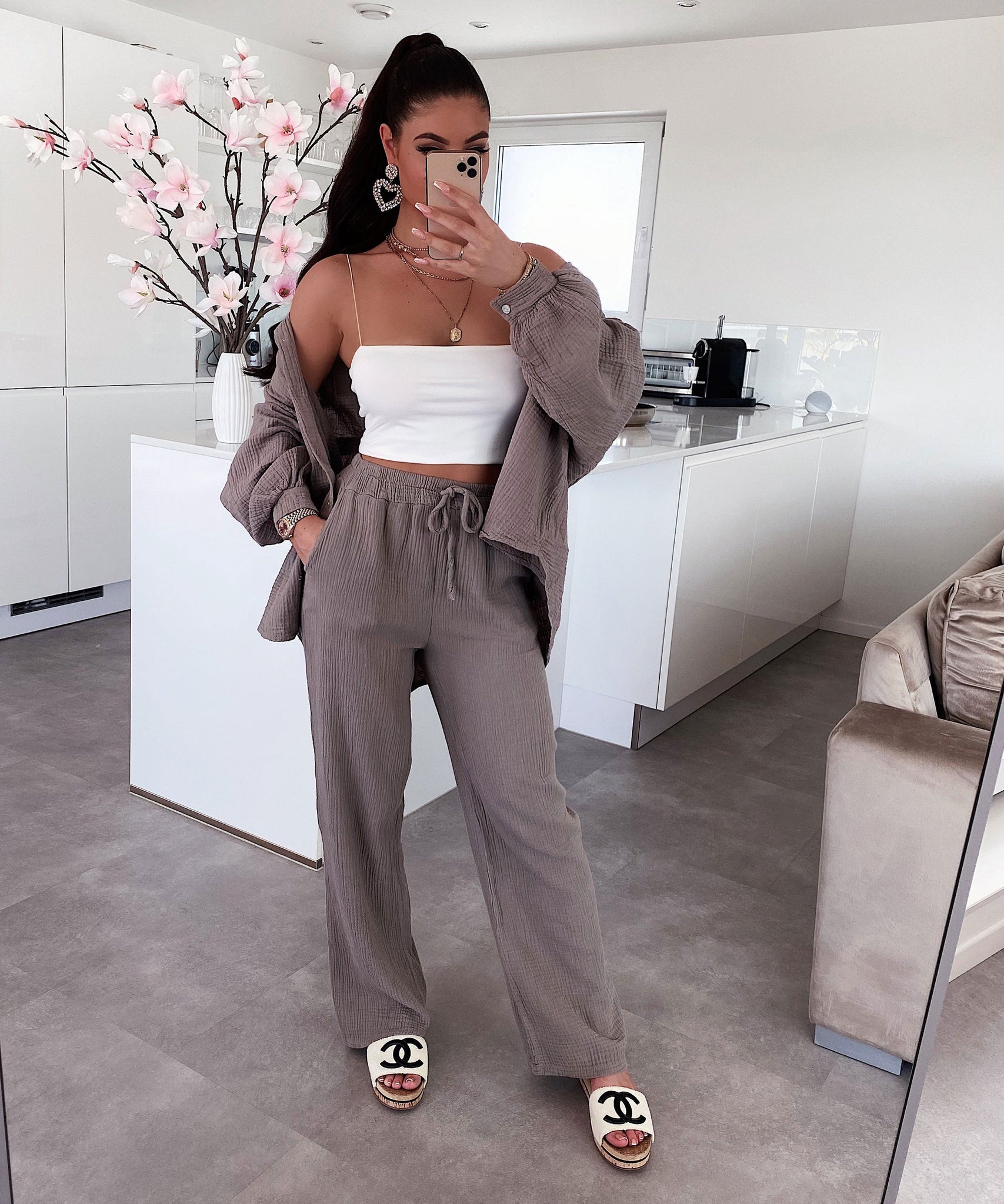 Musselin Hose Abril Taupe