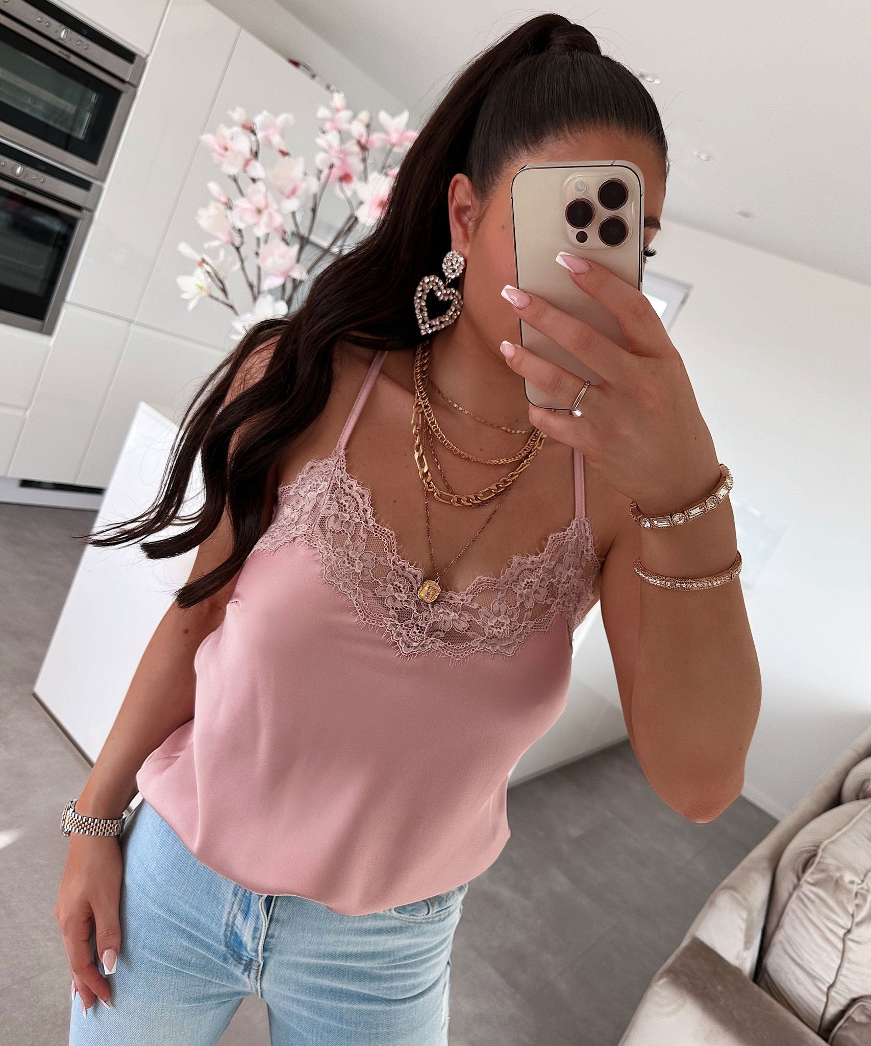 Spitzen Satin Top Cecilia Rosa