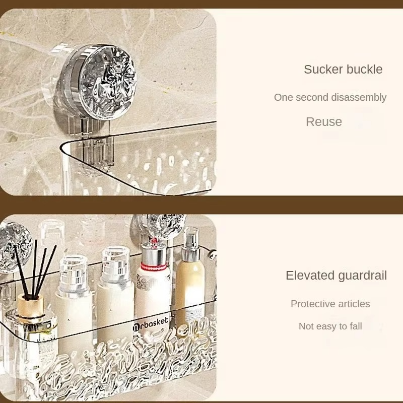 GlacierHold™ | Leichter Luxusstil Saugnapf-Badezimmerablage mit Abtropfkorb