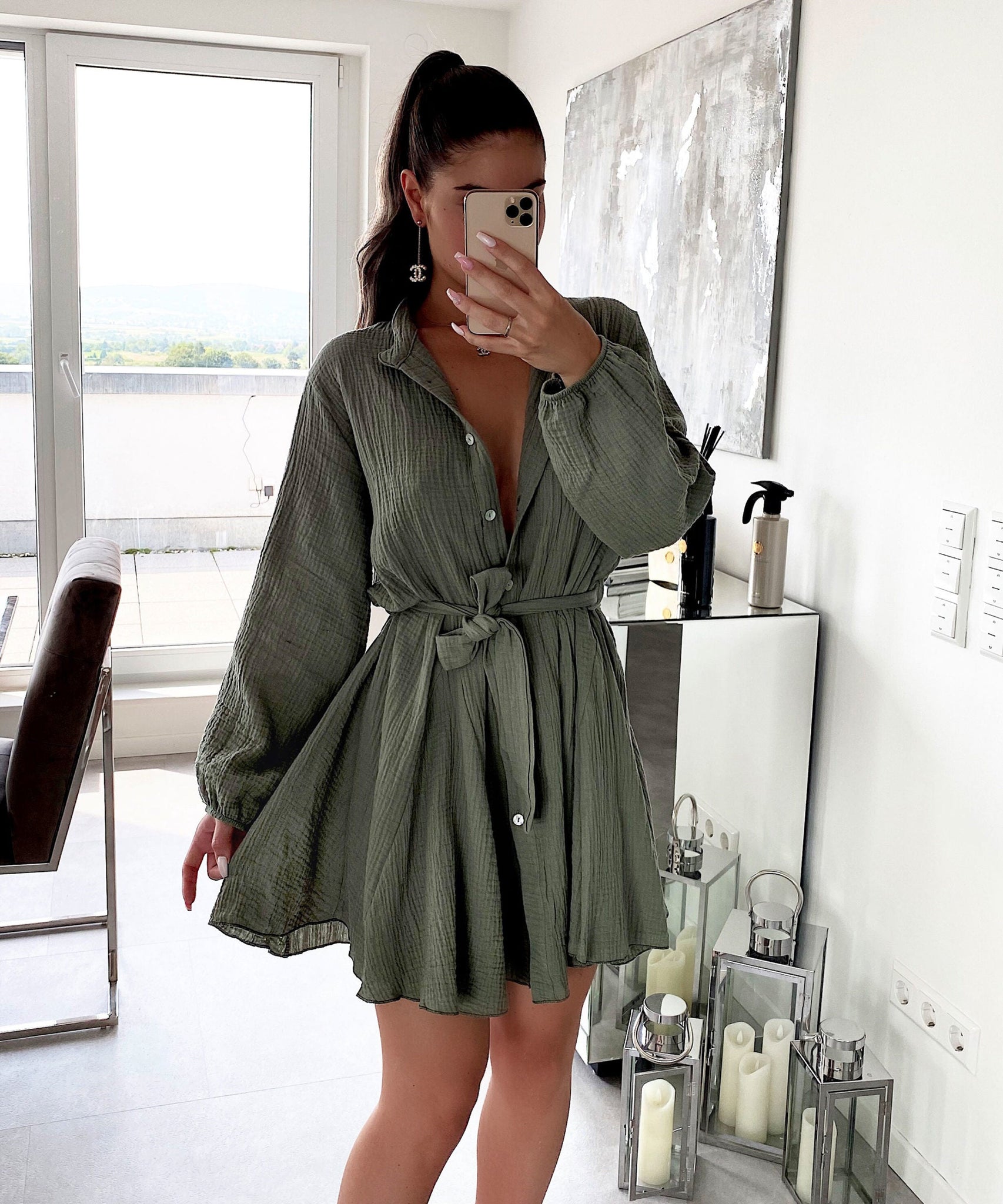 Musselin Kleid Daisy Khaki