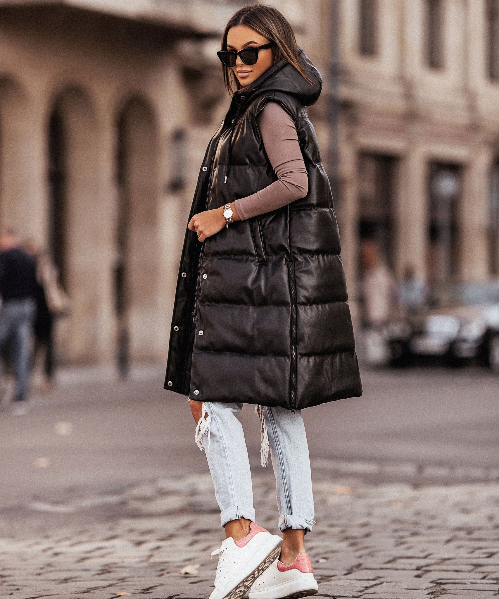 Lederweste Pamela Schwarz Lang